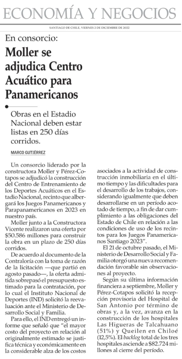 Moller se adjudica Centro Acuático para Panamericanos