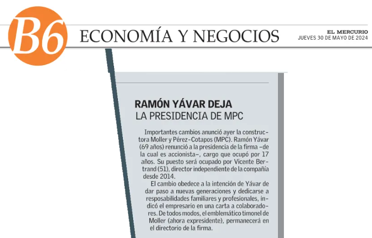 Ramón Yávar deja la presidencia de MPC