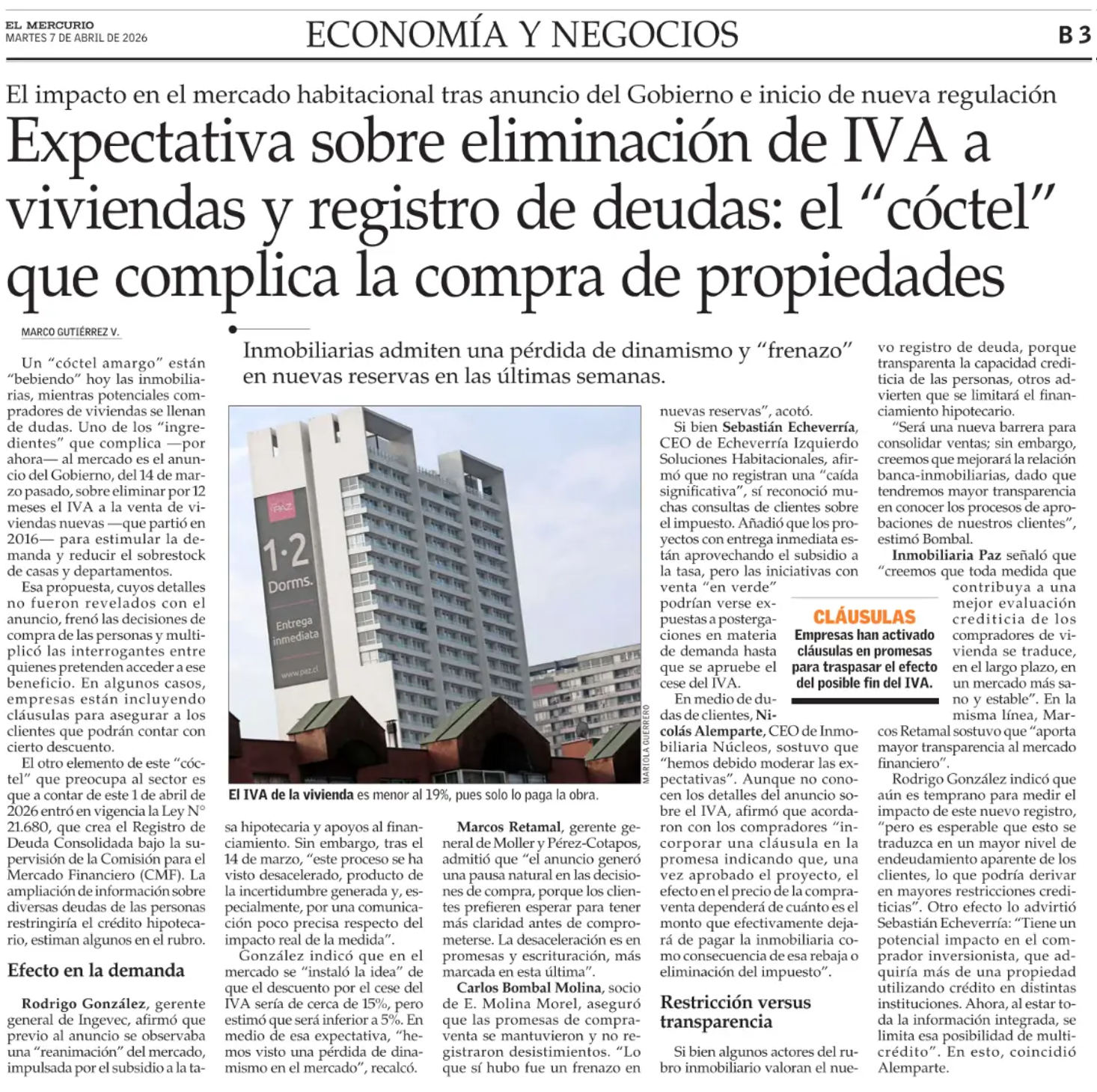 Expectativa sobre eliminación de IVA a viviendas y registro de deudas: el 'cóctel' que complica la compra de propiedades